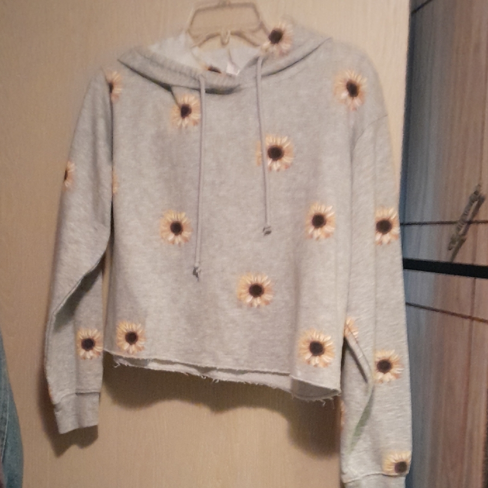 Gray Sunflower Print Hoodie